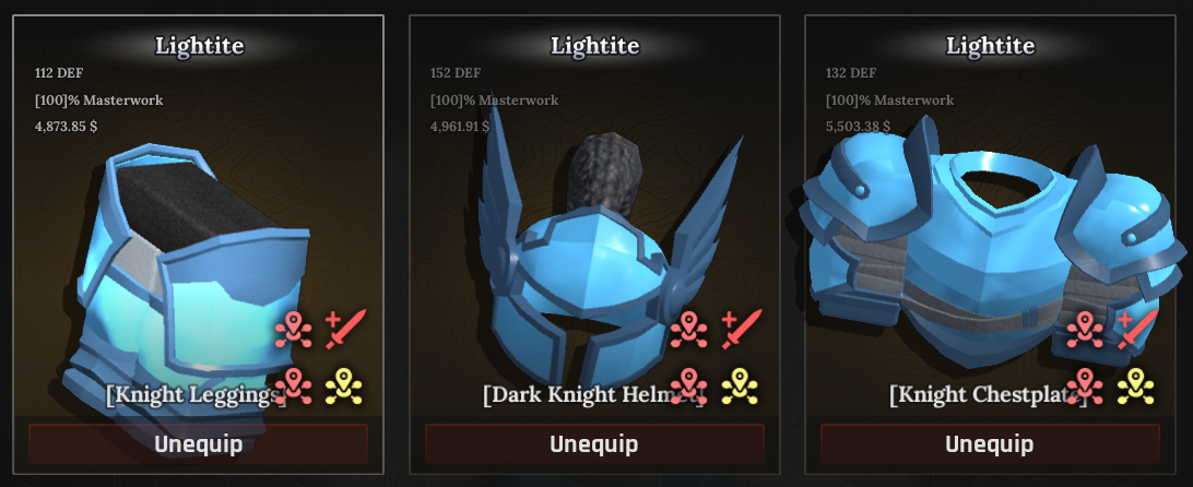 Lighite Set Stats